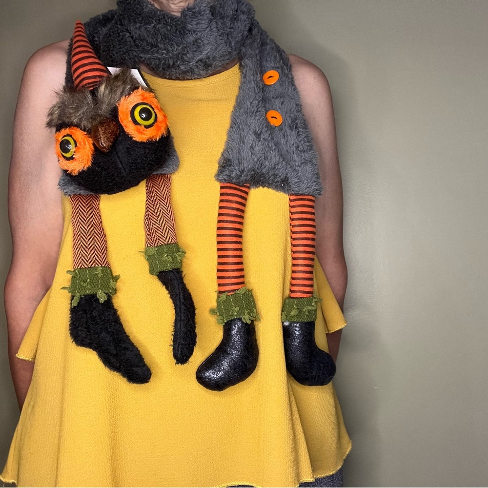 Fun Owl Scarf with Orange and Black Accents